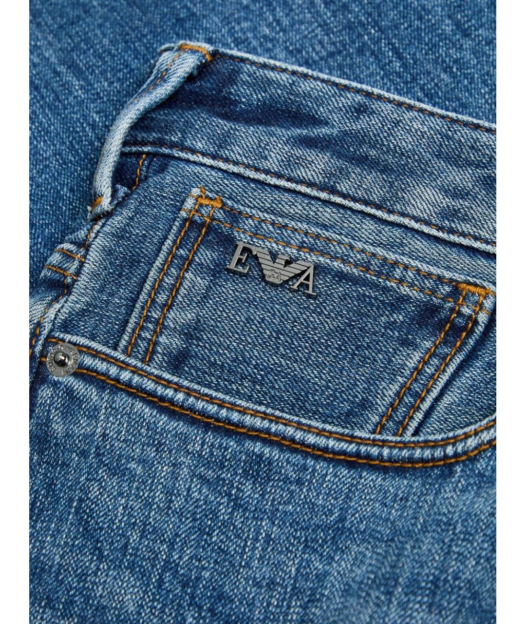 EMPORIO ARMANI Синие хлопковые прямые джинсы, фото 2