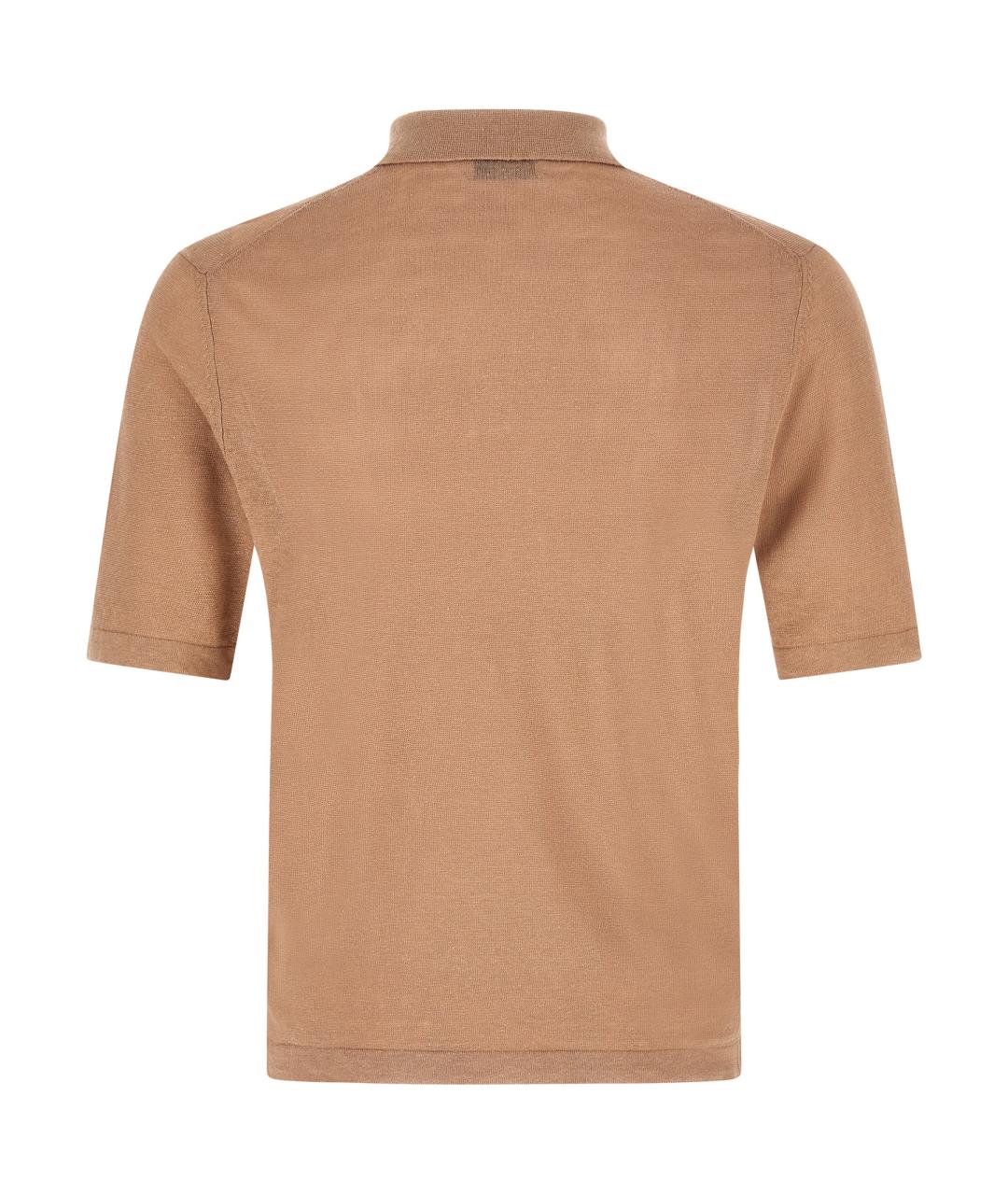 BALLANTYNE Бежевое хлопко-леновое поло с коротким рукавом, фото 2