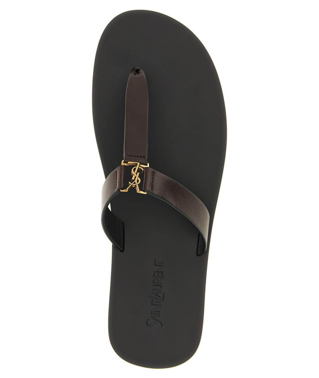 SAINT LAURENT Коричневые кожаные шлепанцы, фото 4