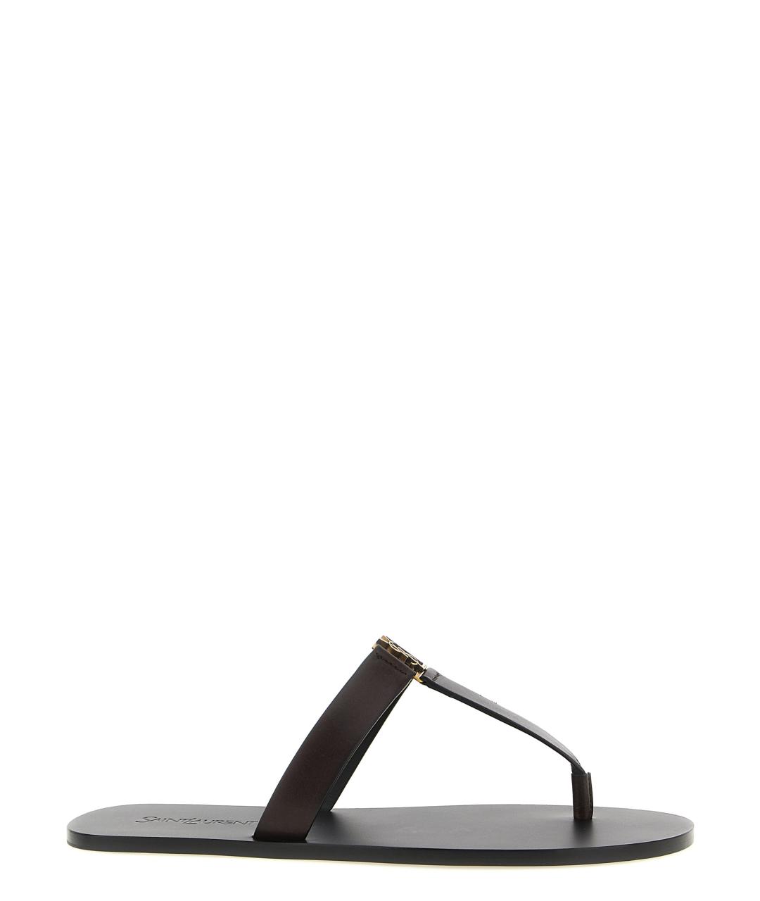 SAINT LAURENT Коричневые кожаные шлепанцы, фото 1