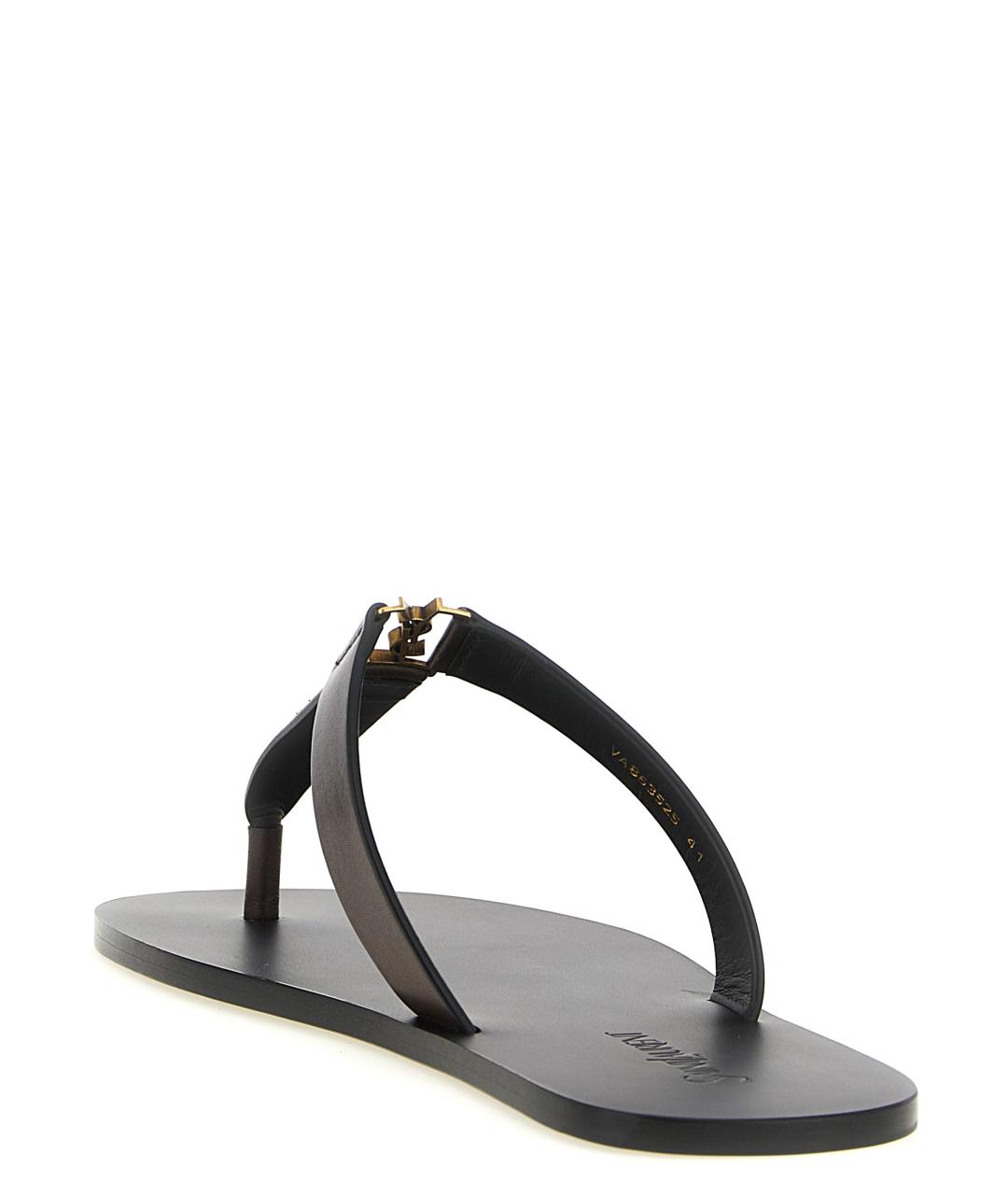 SAINT LAURENT Коричневые кожаные шлепанцы, фото 3