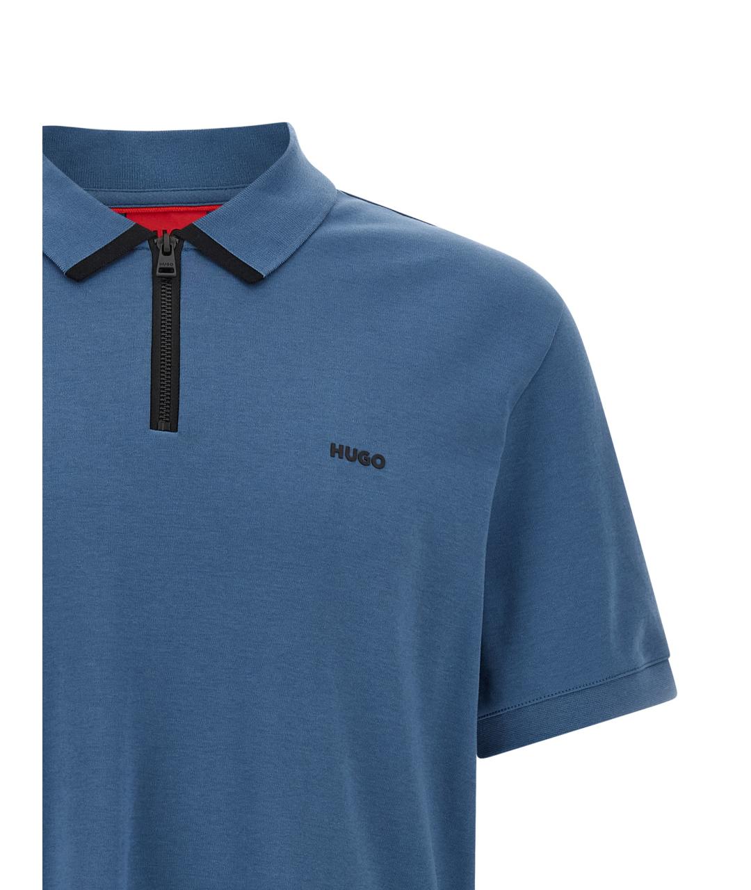 HUGO BOSS Синее хлопковое поло с коротким рукавом, фото 3