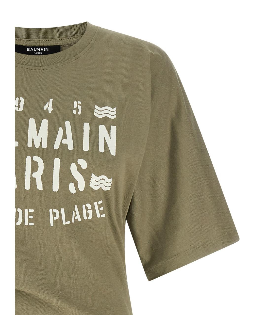 BALMAIN Зеленая хлопковая футболка, фото 3