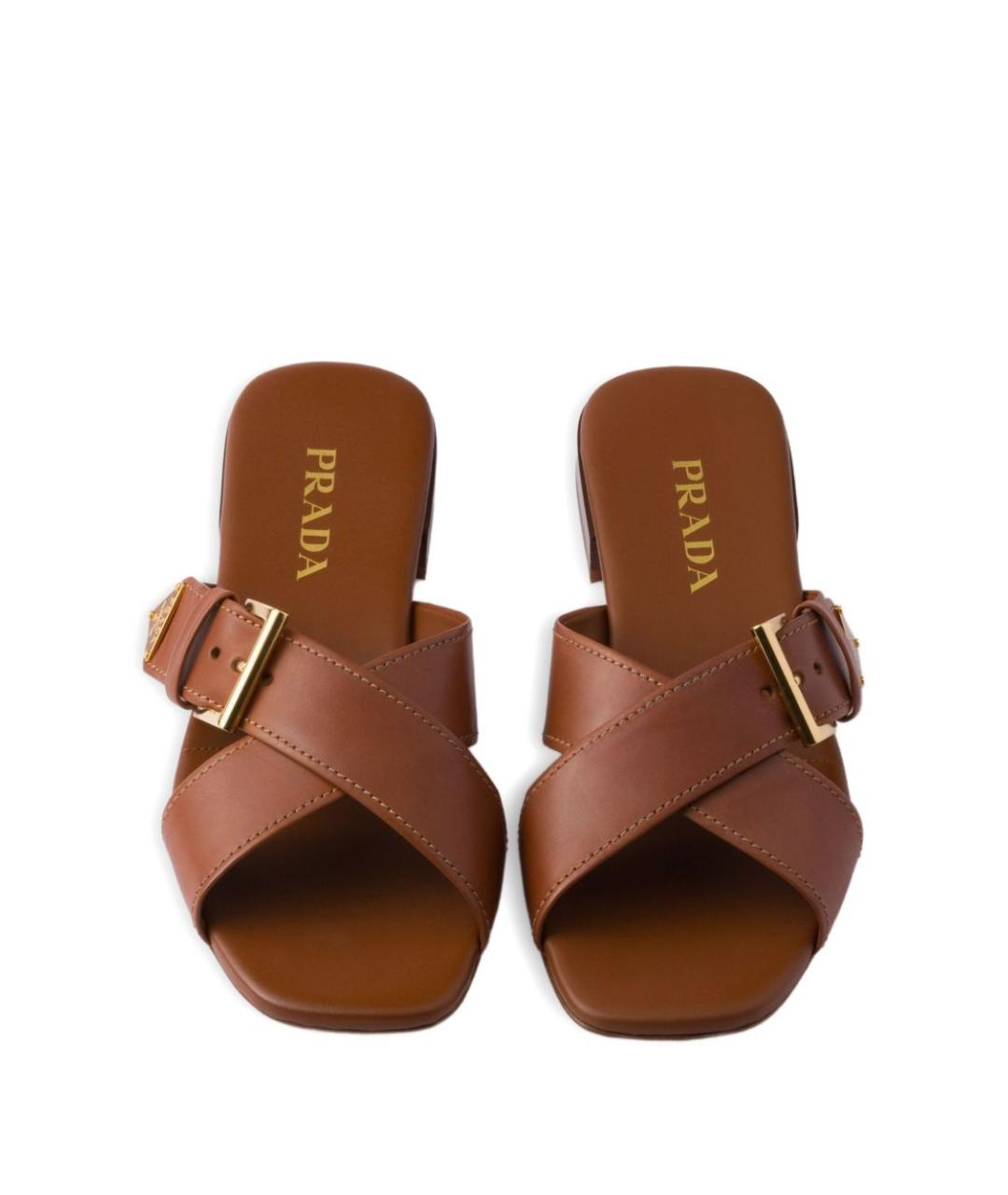 PRADA Коричневые кожаные сандалии, фото 3