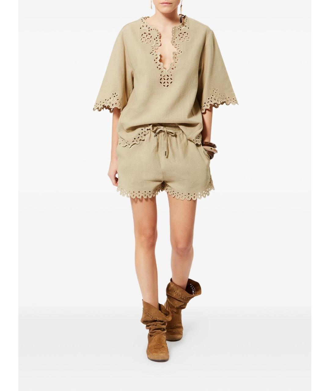 ISABEL MARANT Бежевые хлопковые прямые брюки, фото 2