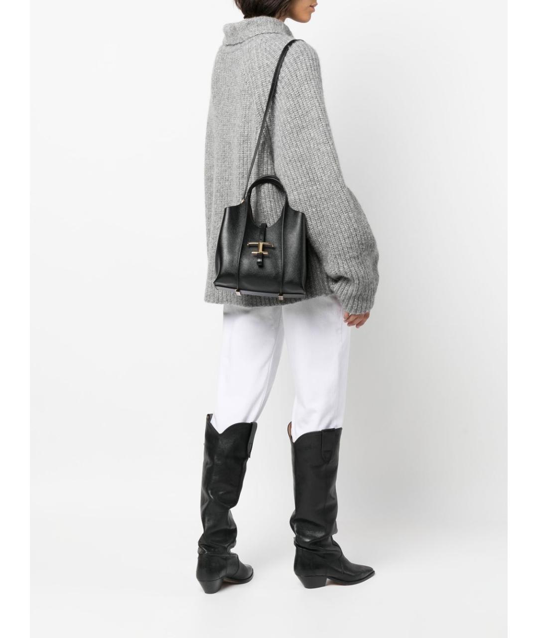 TOD'S Черная кожаная сумка тоут, фото 4