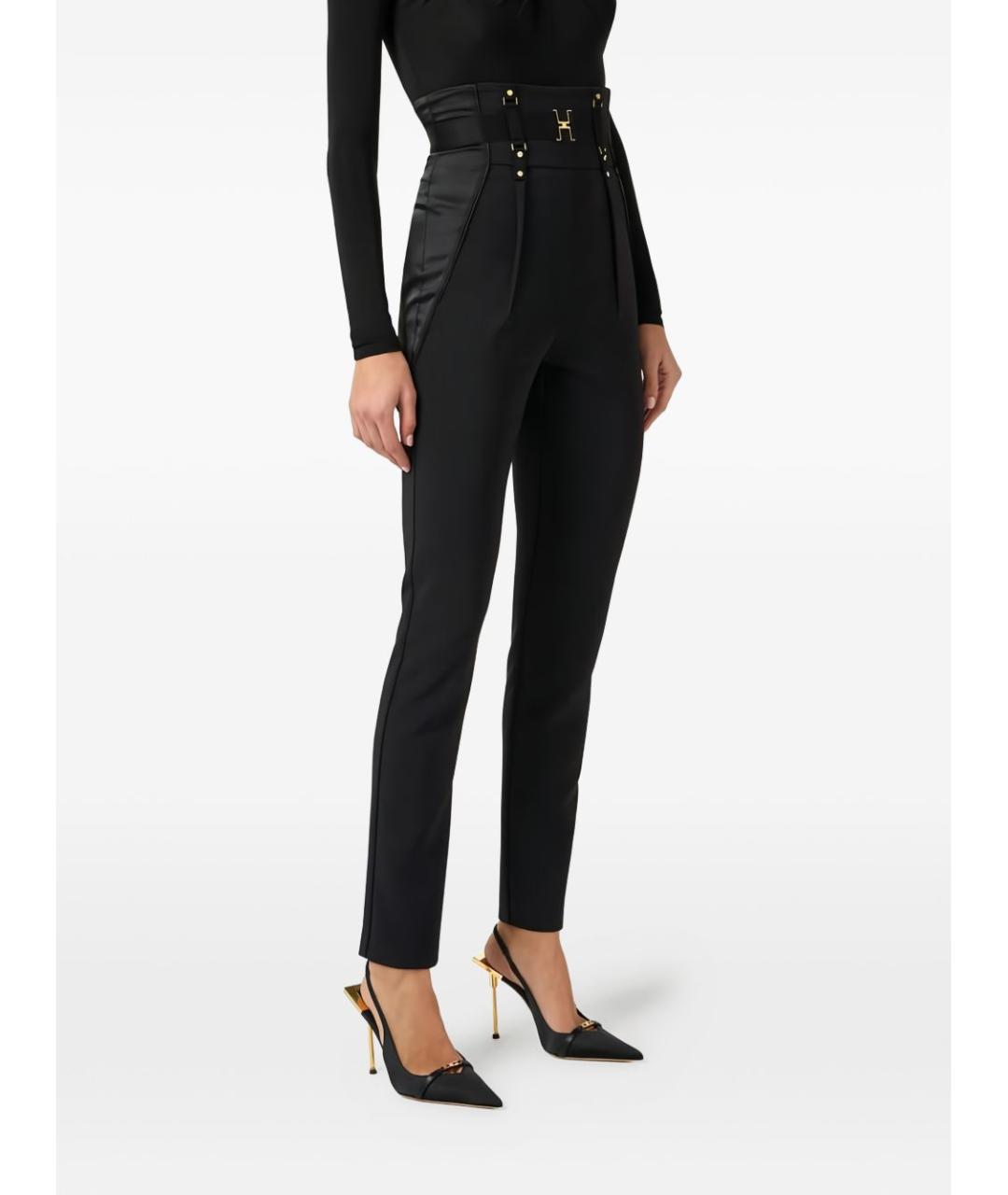 ELISABETTA FRANCHI Черные полиэстеровые прямые брюки, фото 2