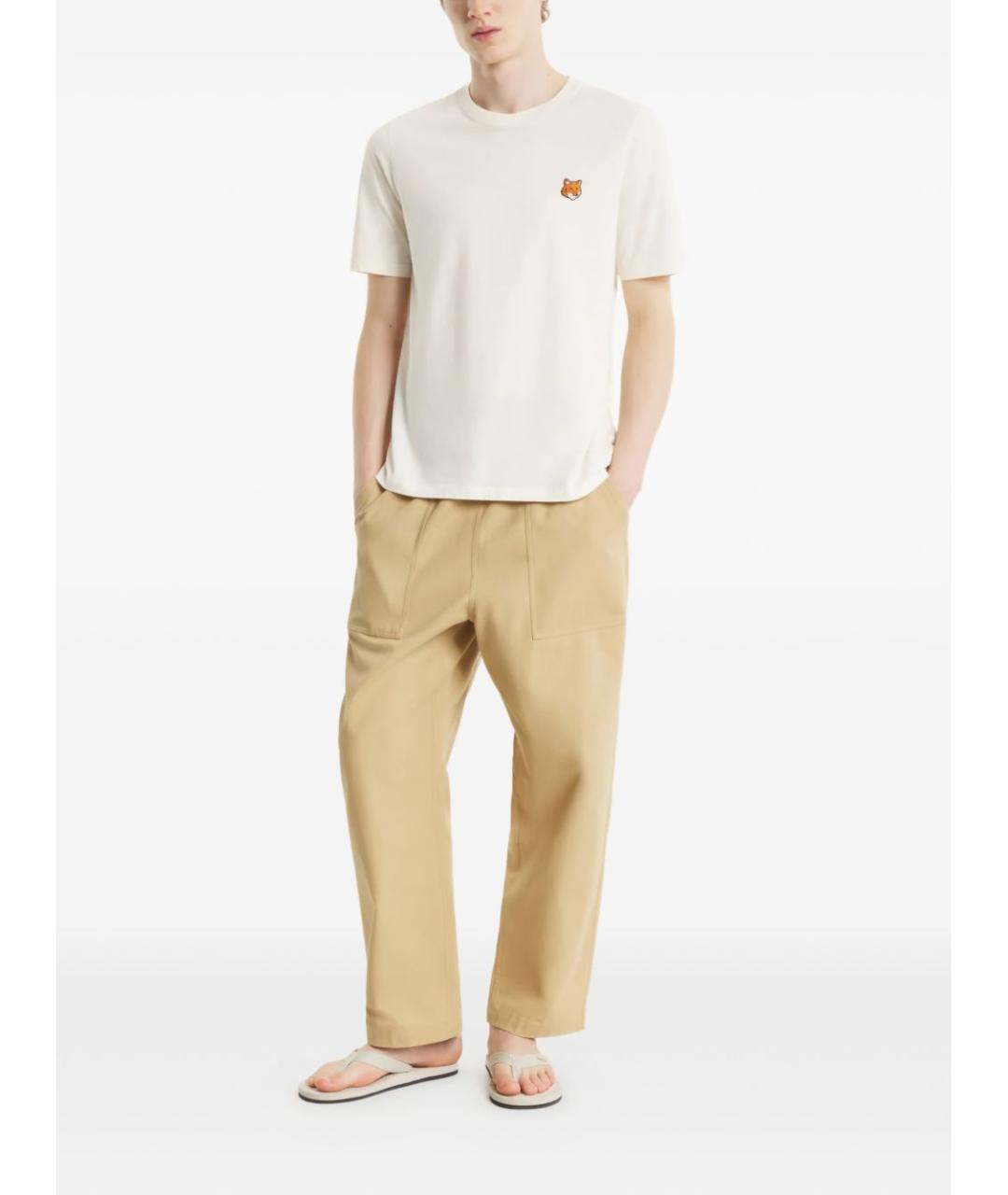 MAISON KITSUNE Бежевая хлопковая футболка, фото 3