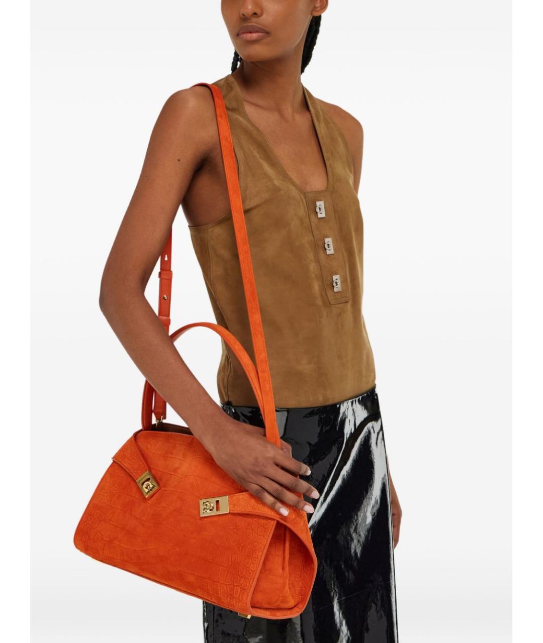 FERRAGAMO Оранжевая кожаная сумка тоут, фото 7