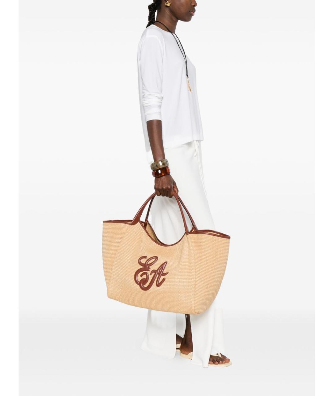 EMPORIO ARMANI Бежевая пелетеная сумка тоут, фото 3