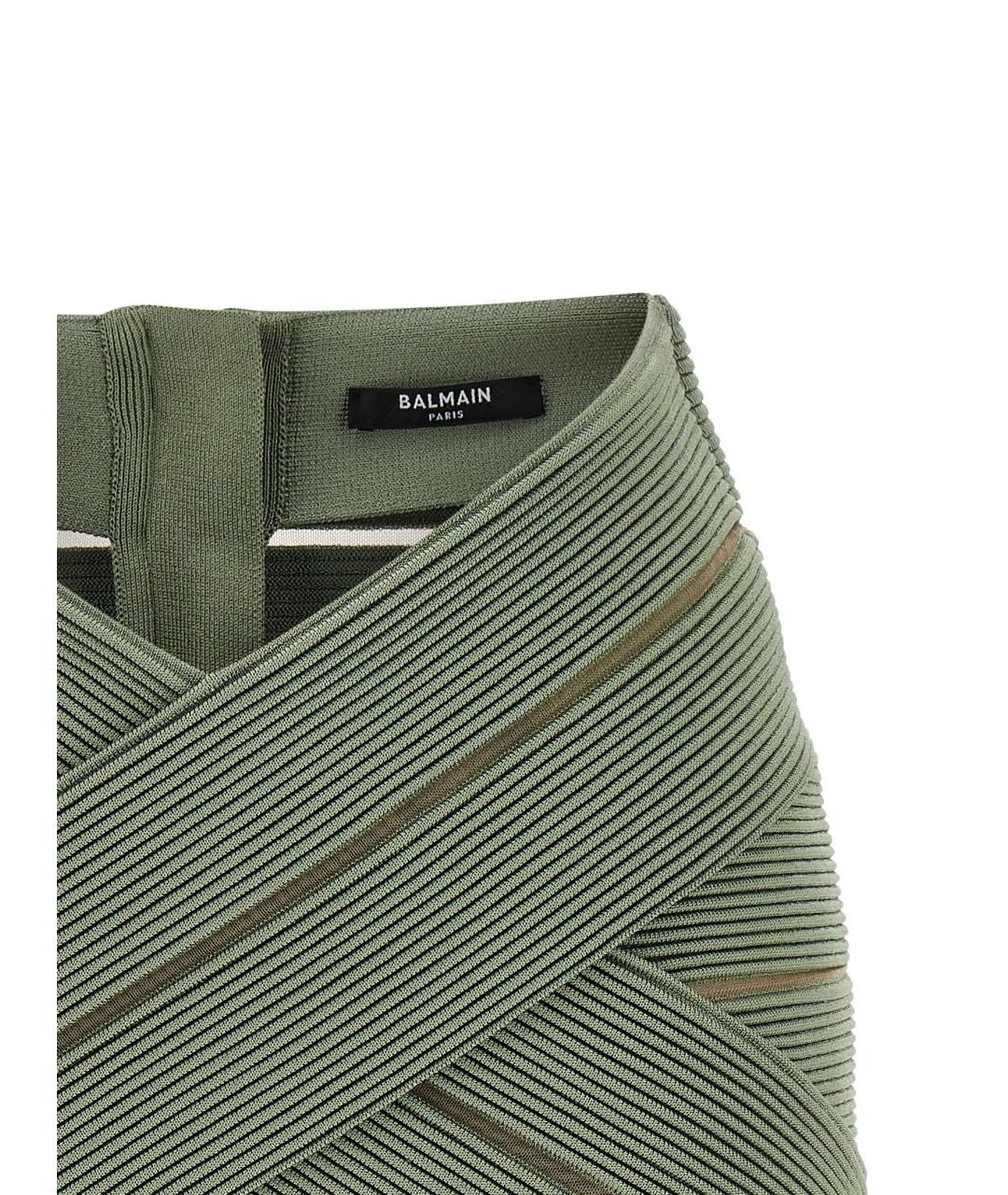 BALMAIN Зеленая вискозная юбка мини, фото 3