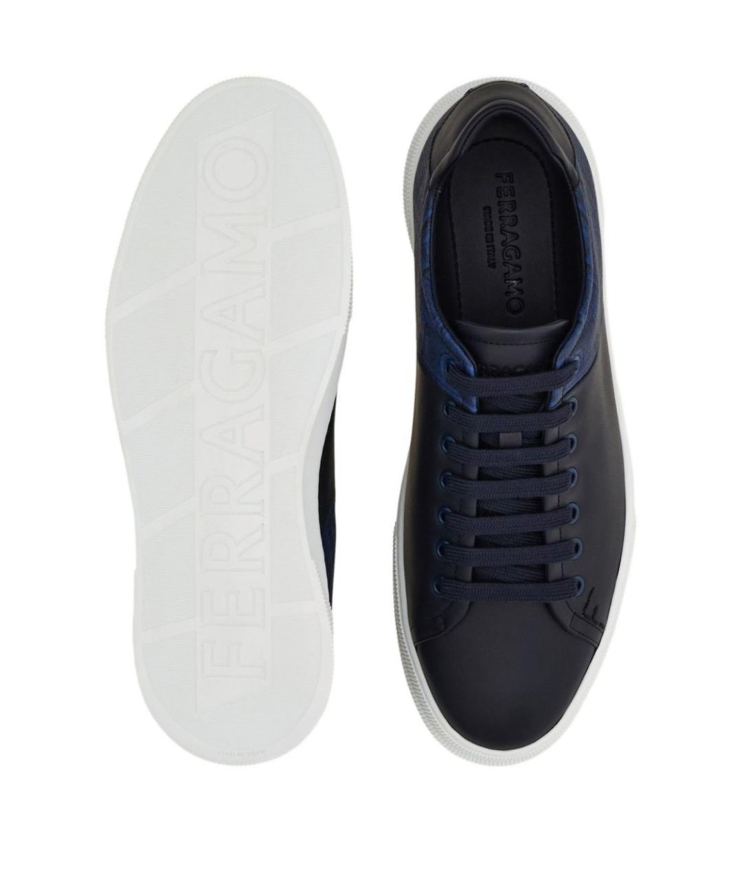 FERRAGAMO Синие кожаные низкие кроссовки / кеды, фото 4