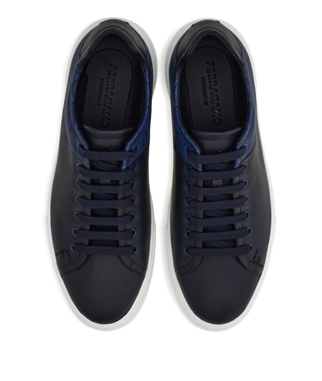 FERRAGAMO Синие кожаные низкие кроссовки / кеды, фото 3