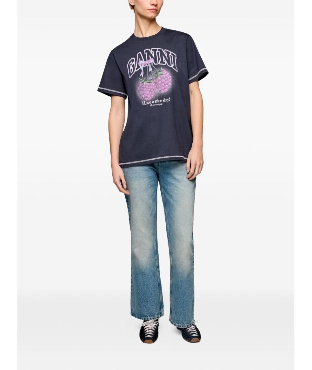 GANNI Синяя хлопковая футболка, фото 2