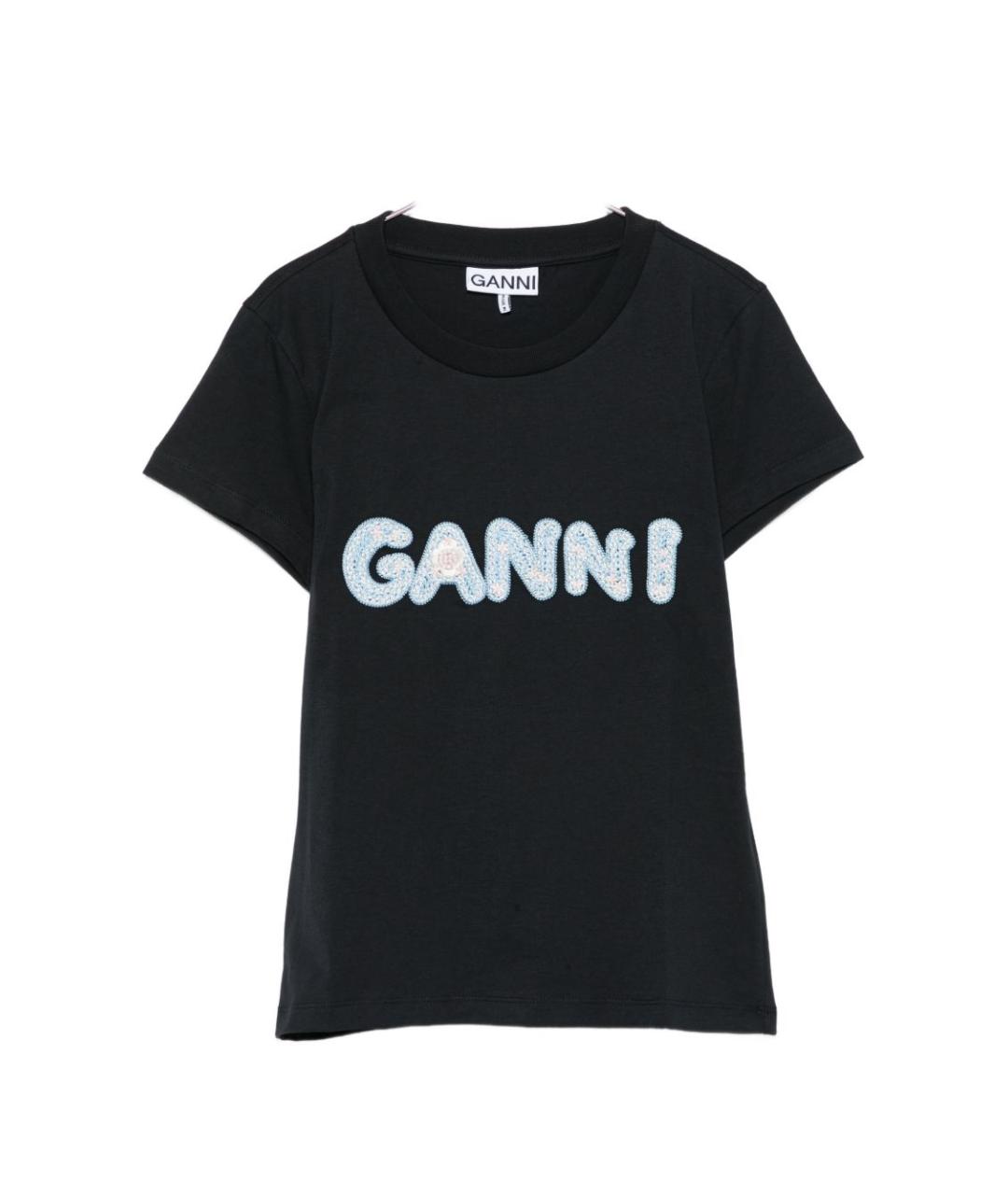 GANNI Черная хлопковая футболка, фото 1