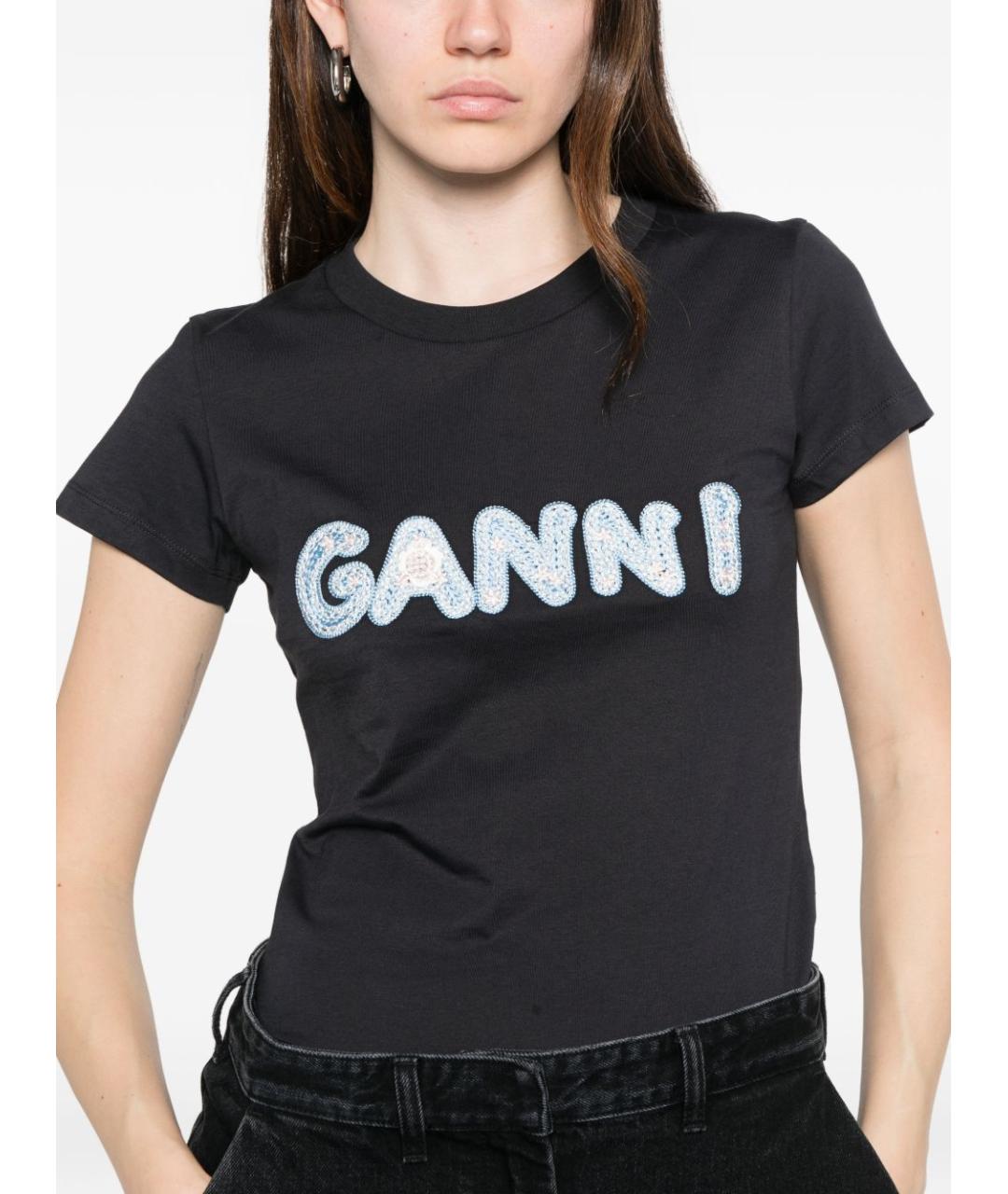 GANNI Черная хлопковая футболка, фото 4