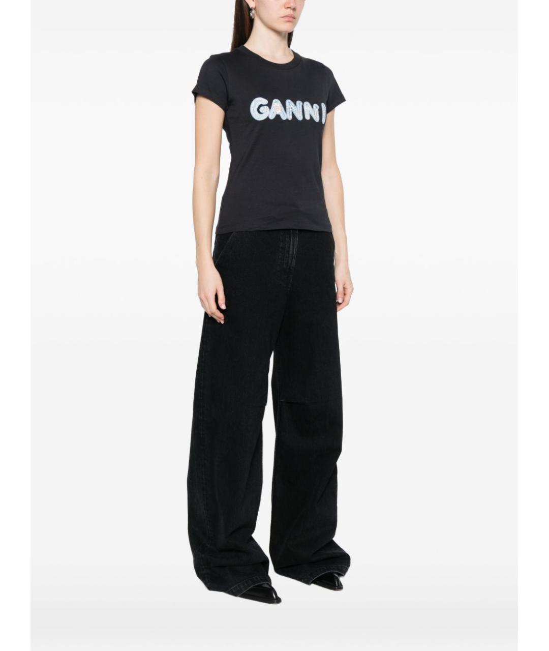GANNI Черная хлопковая футболка, фото 3
