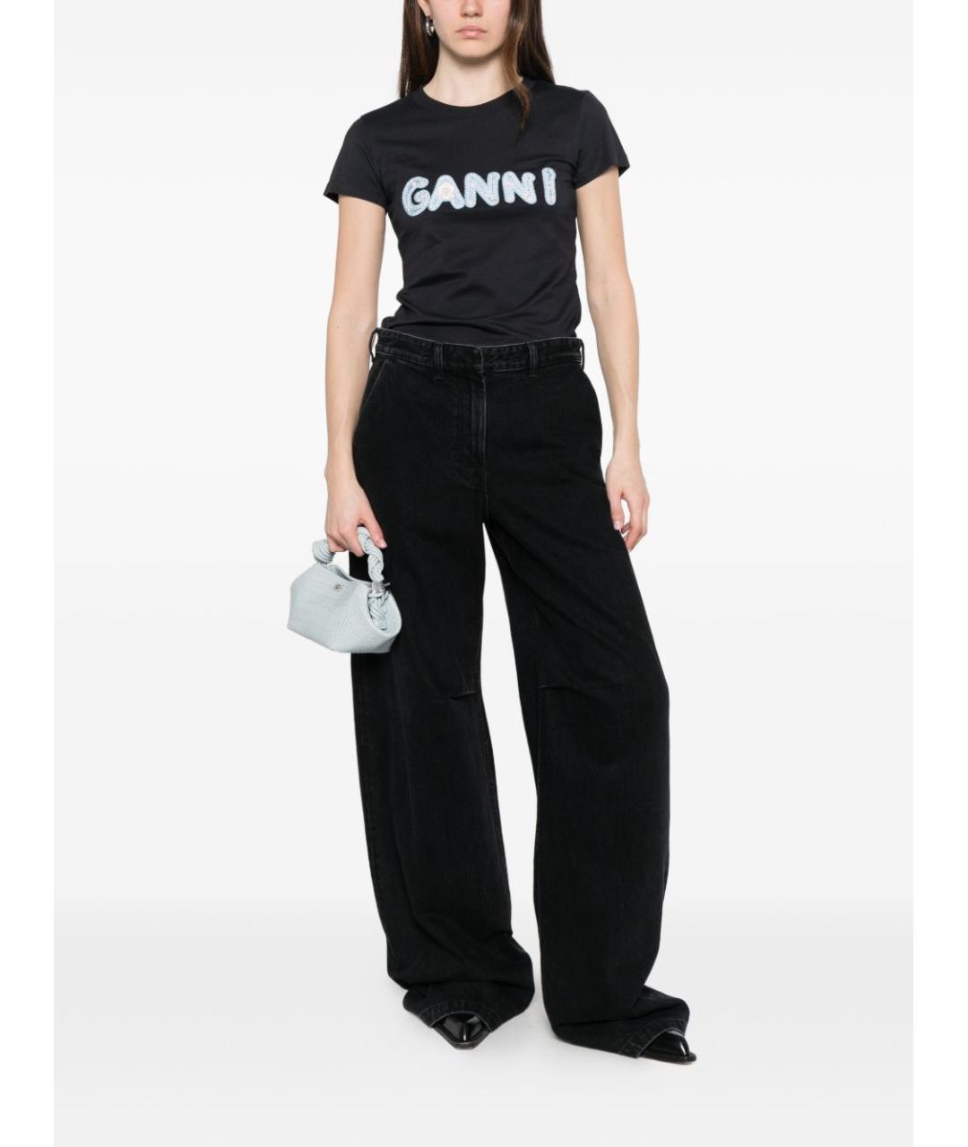 GANNI Черная хлопковая футболка, фото 2