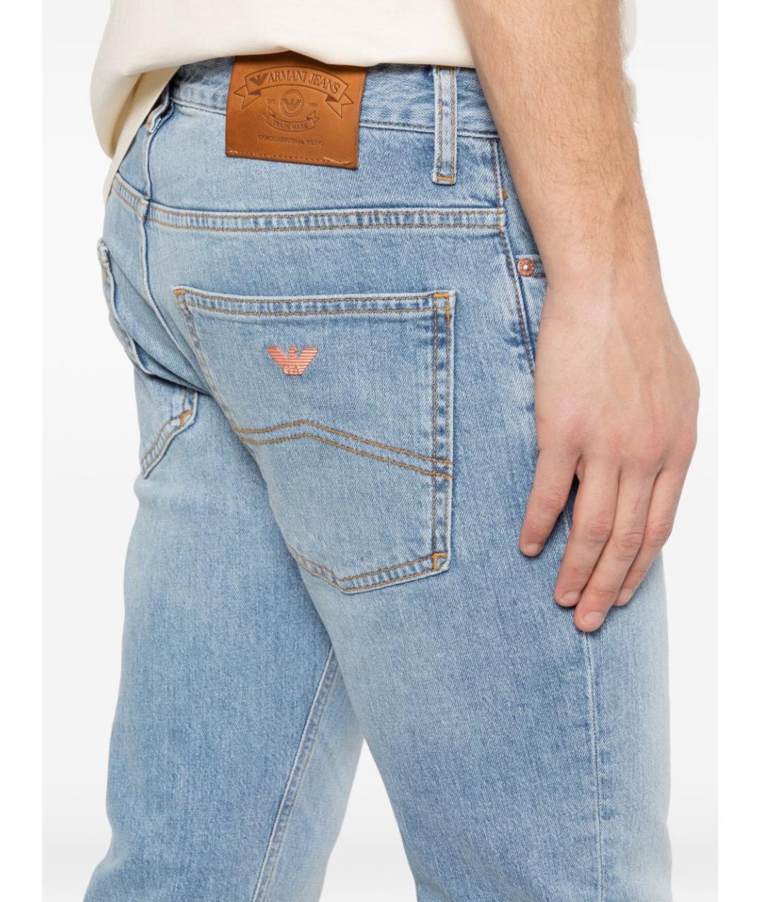 EMPORIO ARMANI Синие хлопковые прямые джинсы, фото 5