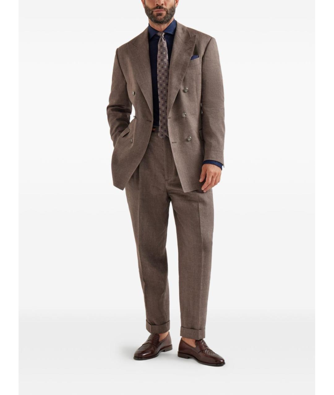 BRUNELLO CUCINELLI Синяя льняная классическая рубашка, фото 5