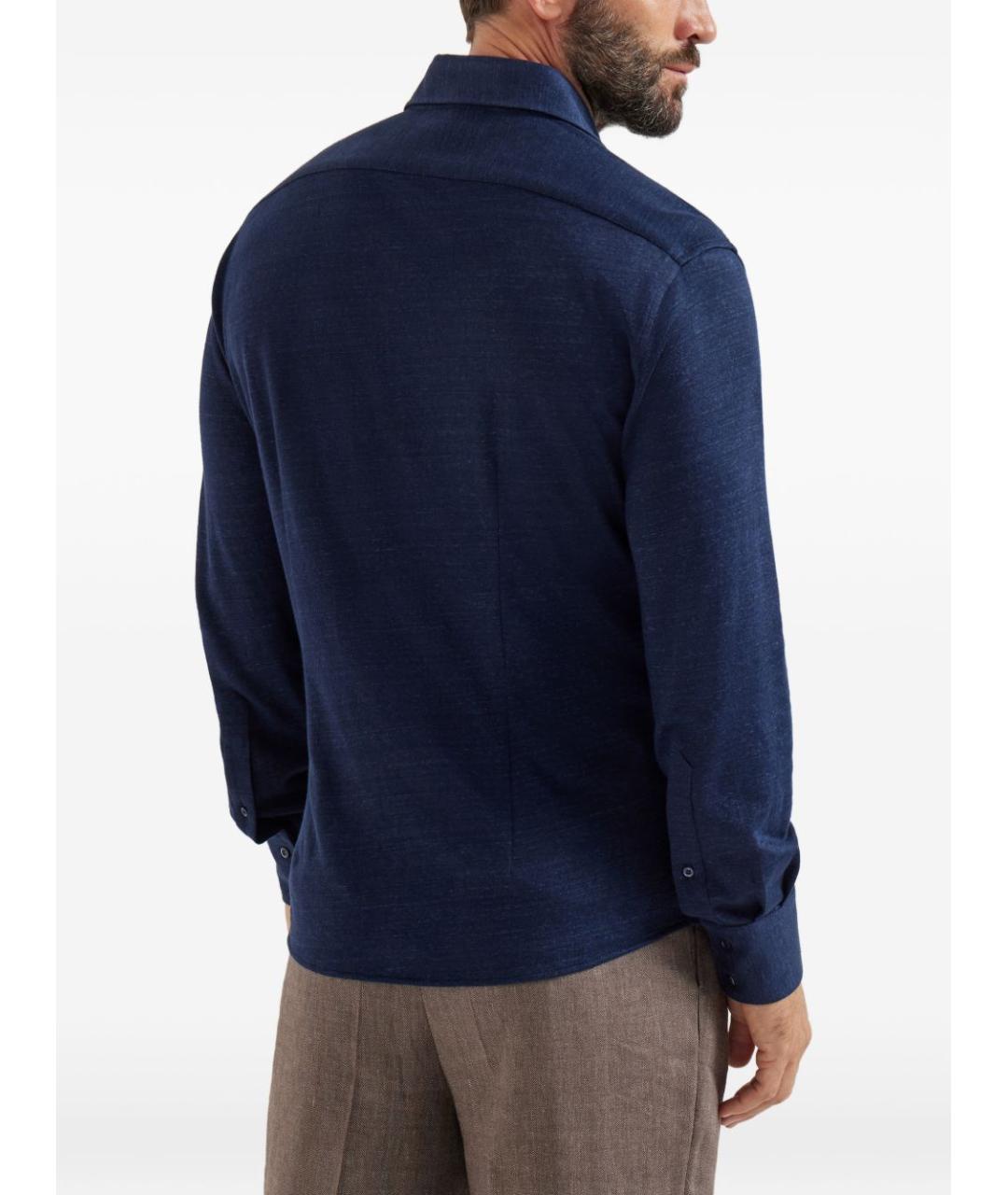 BRUNELLO CUCINELLI Синяя льняная классическая рубашка, фото 4