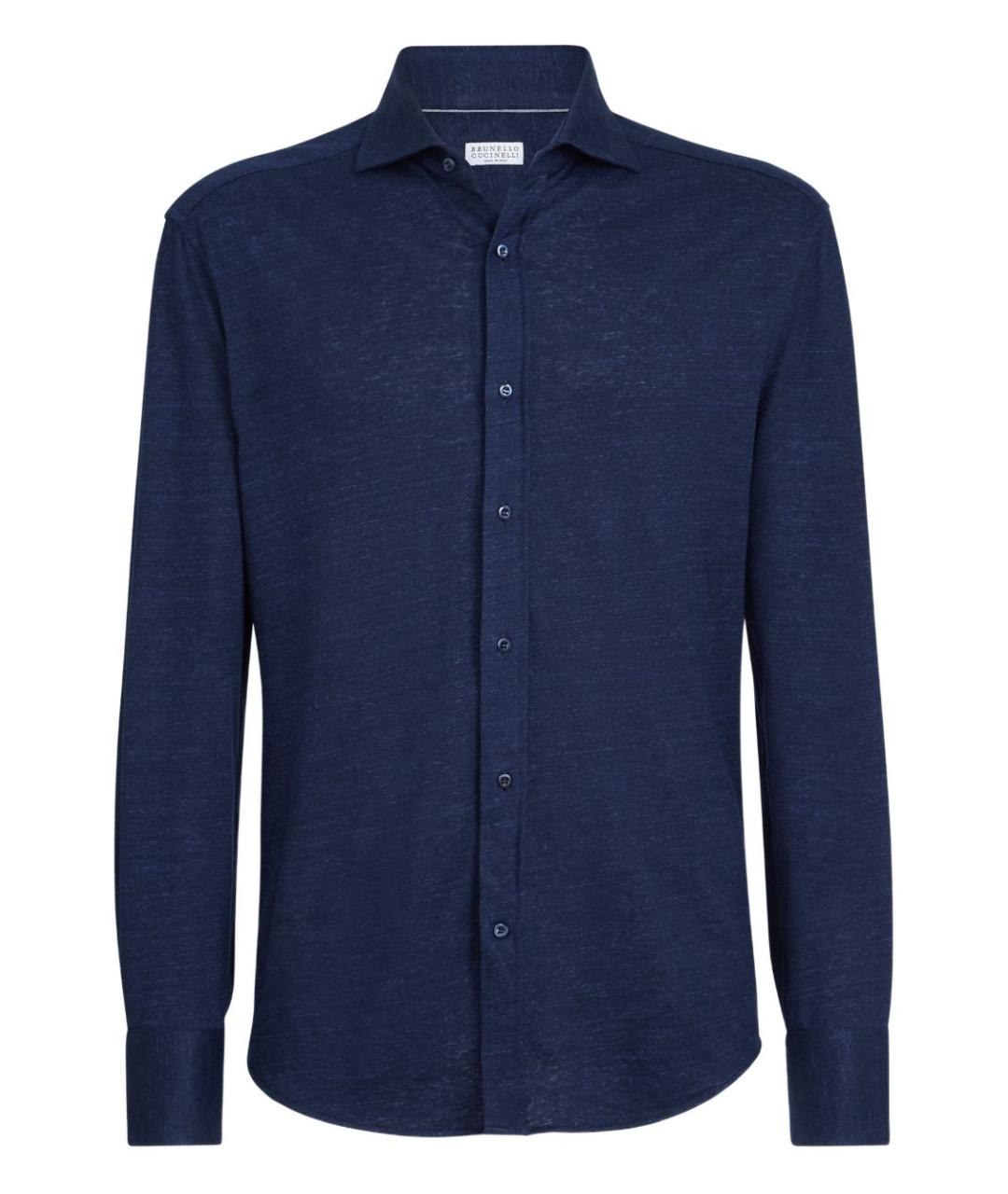 BRUNELLO CUCINELLI Синяя льняная классическая рубашка, фото 1