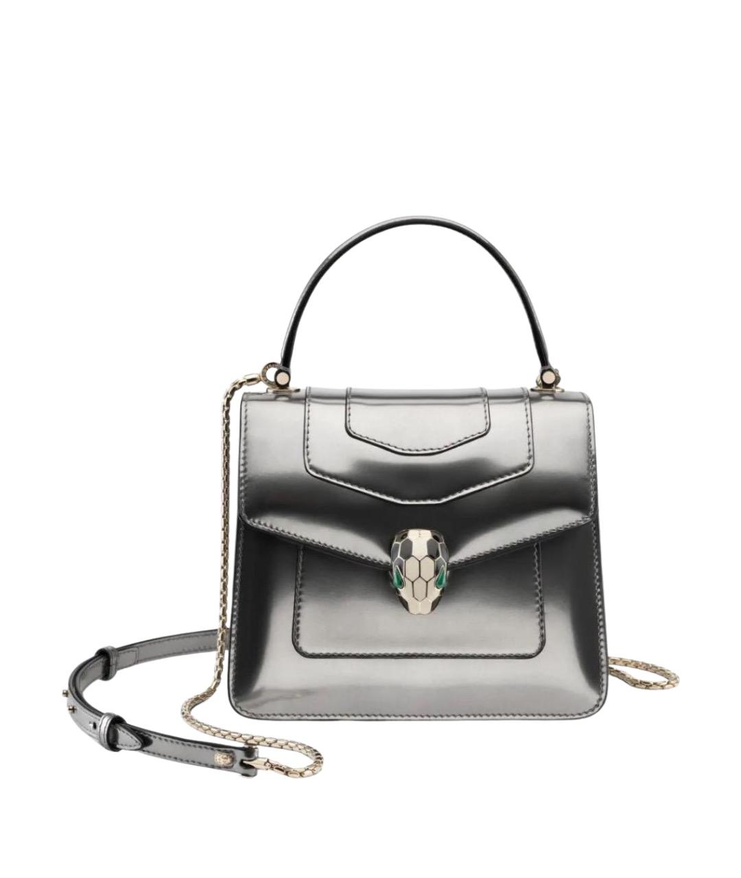 BVLGARI Серебряная сумка с короткими ручками из лакированной кожи, фото 1