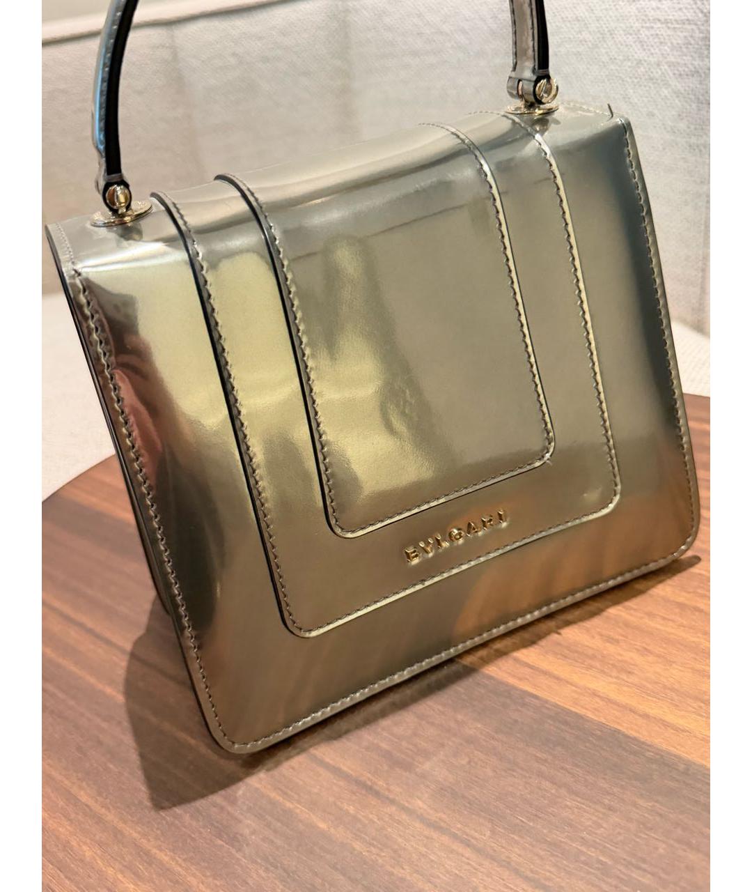 BVLGARI Серебряная сумка с короткими ручками из лакированной кожи, фото 8