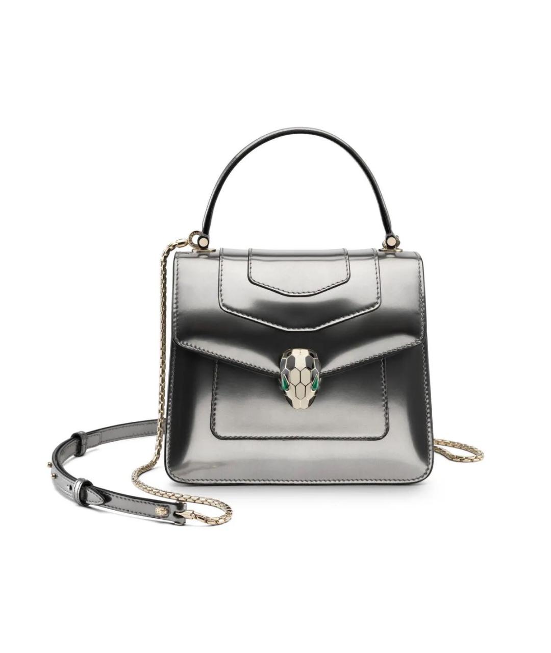 BVLGARI Серебряная сумка с короткими ручками из лакированной кожи, фото 9