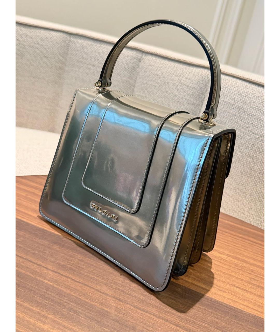 BVLGARI Серебряная сумка с короткими ручками из лакированной кожи, фото 3