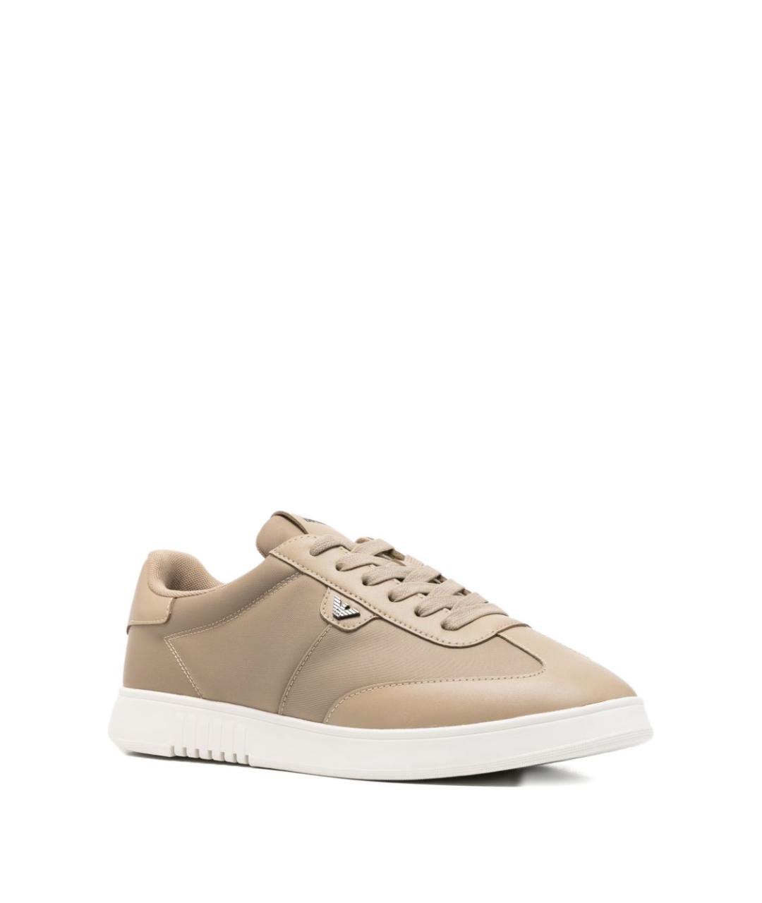 EMPORIO ARMANI Бежевые синтетические низкие кроссовки / кеды, фото 3