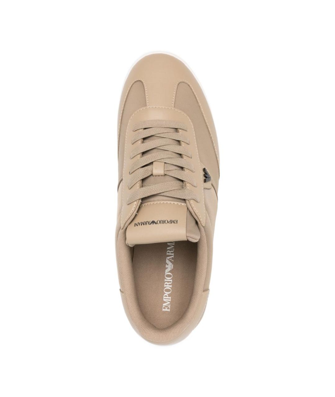 EMPORIO ARMANI Бежевые синтетические низкие кроссовки / кеды, фото 4