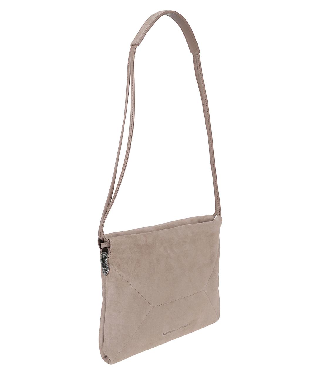 BRUNELLO CUCINELLI Бежевая замшевая сумка через плечо, фото 3