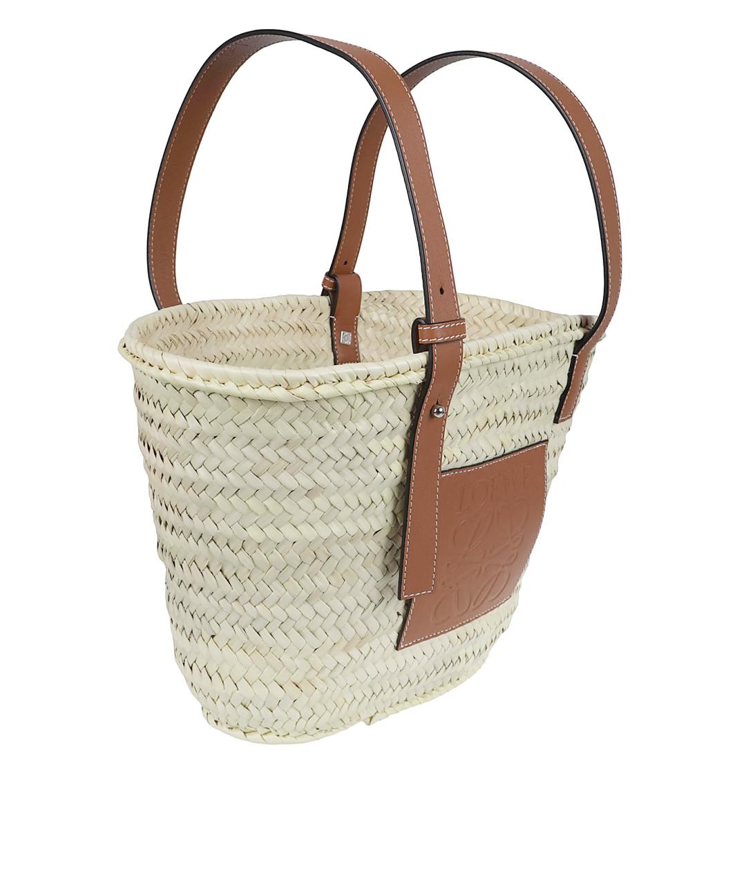 LOEWE Бежевая пелетеная сумка тоут, фото 3