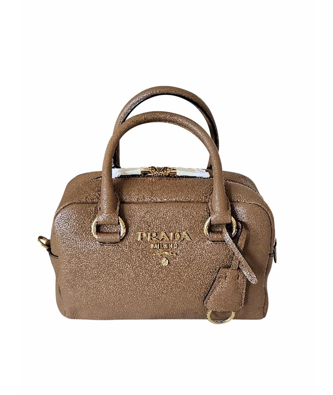 PRADA Коричневая кожаная сумка с короткими ручками, фото 1