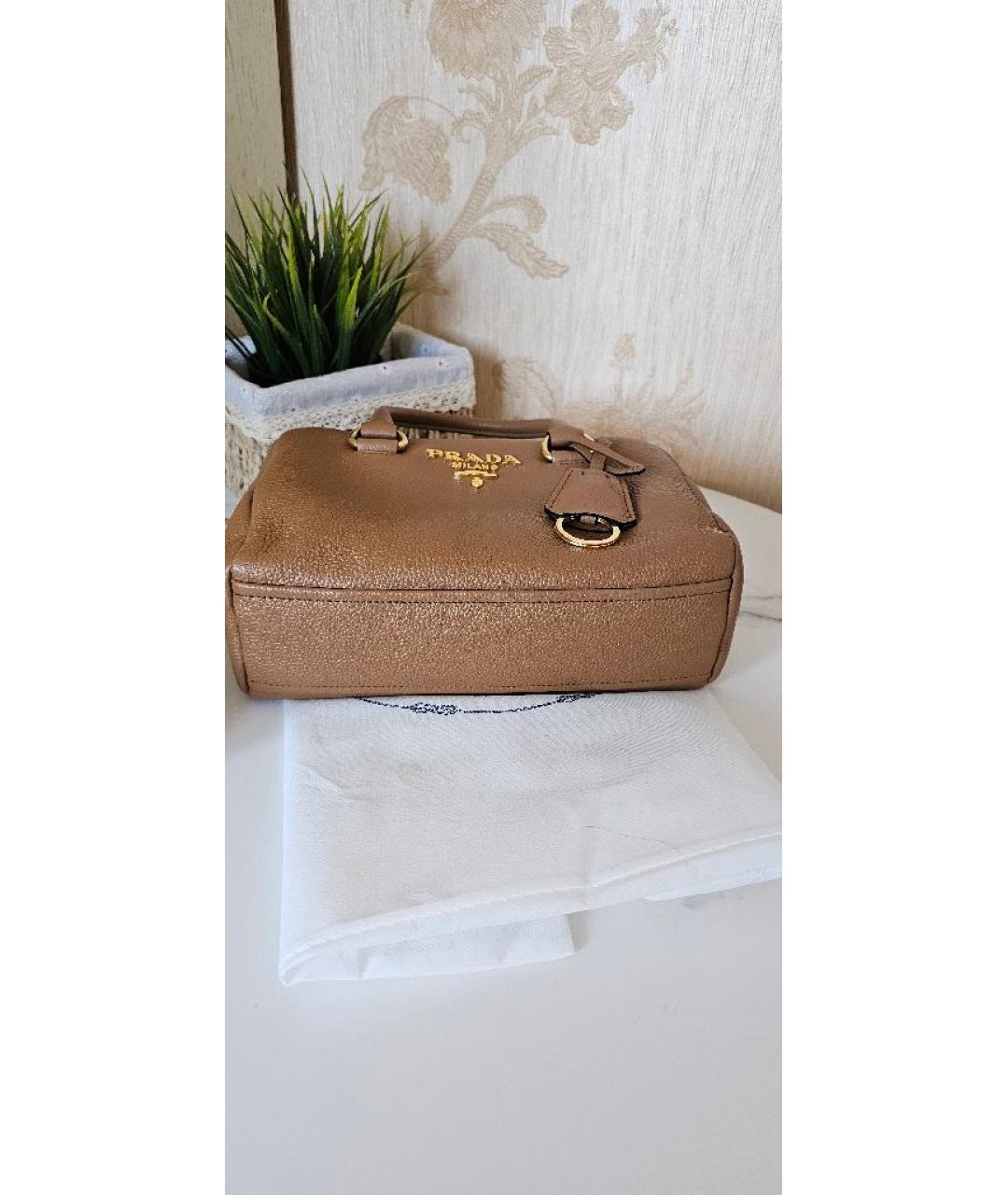 PRADA Коричневая кожаная сумка с короткими ручками, фото 7