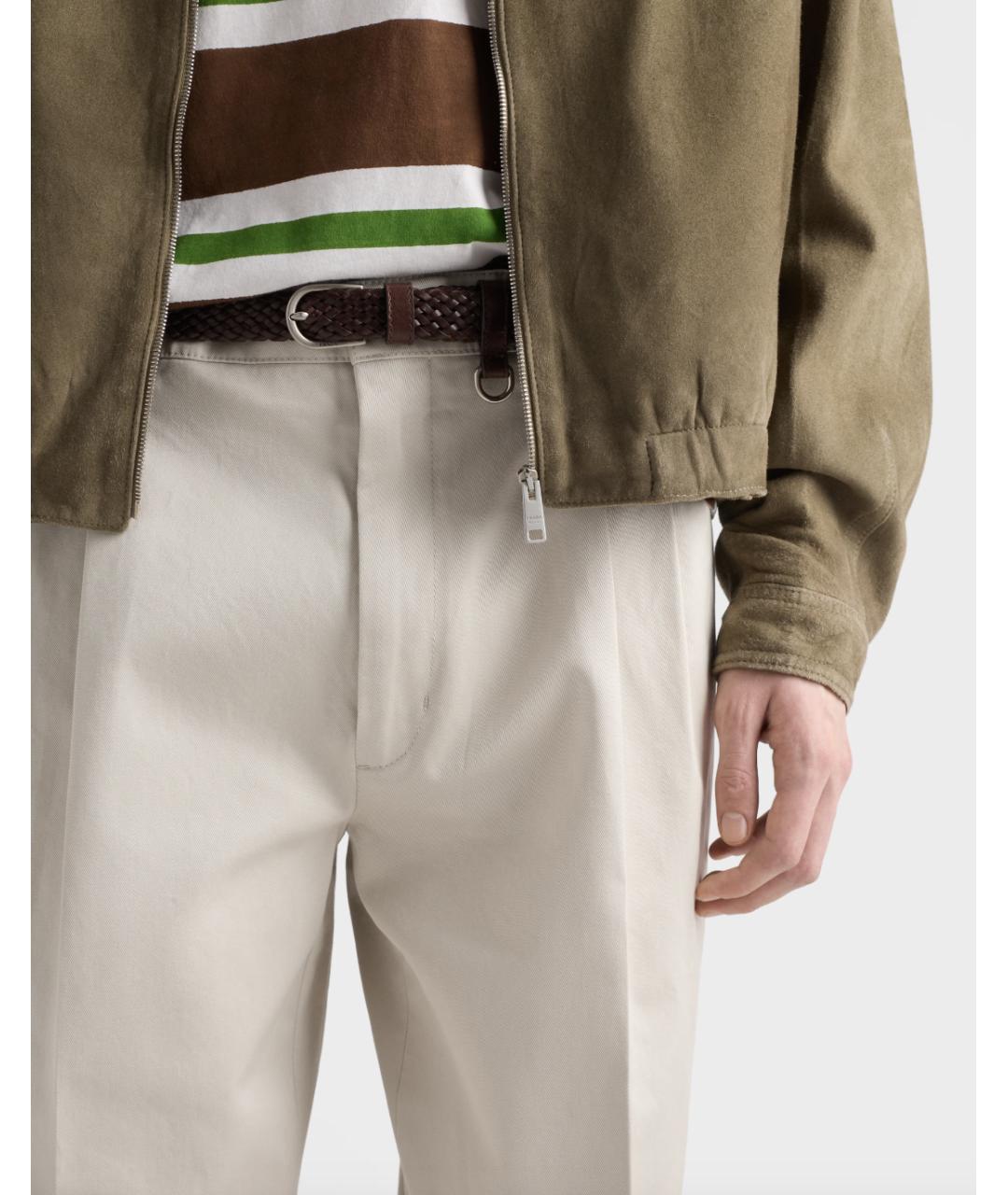 PRADA Бежевые хлопковые повседневные брюки, фото 4