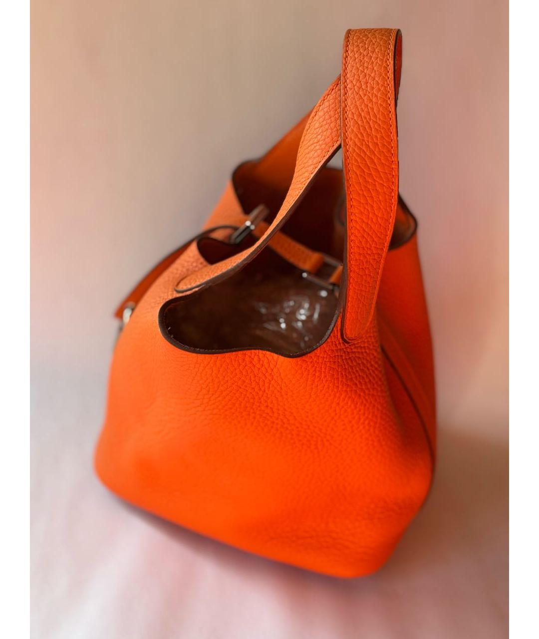 HERMES Оранжевая кожаная сумка с короткими ручками, фото 3