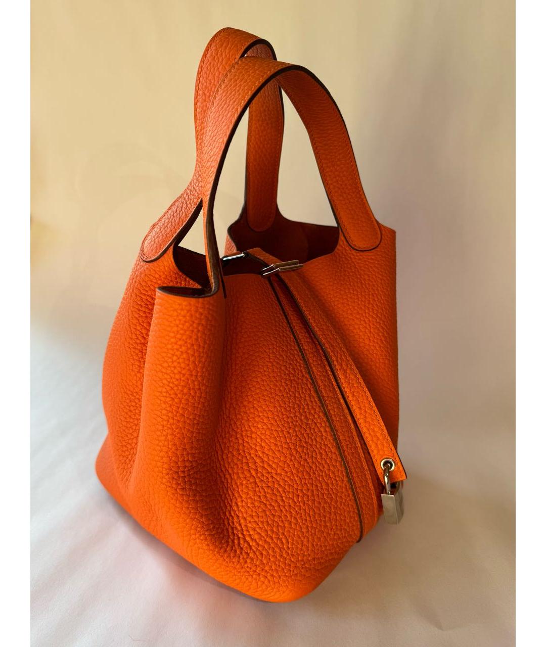 HERMES Оранжевая кожаная сумка с короткими ручками, фото 2