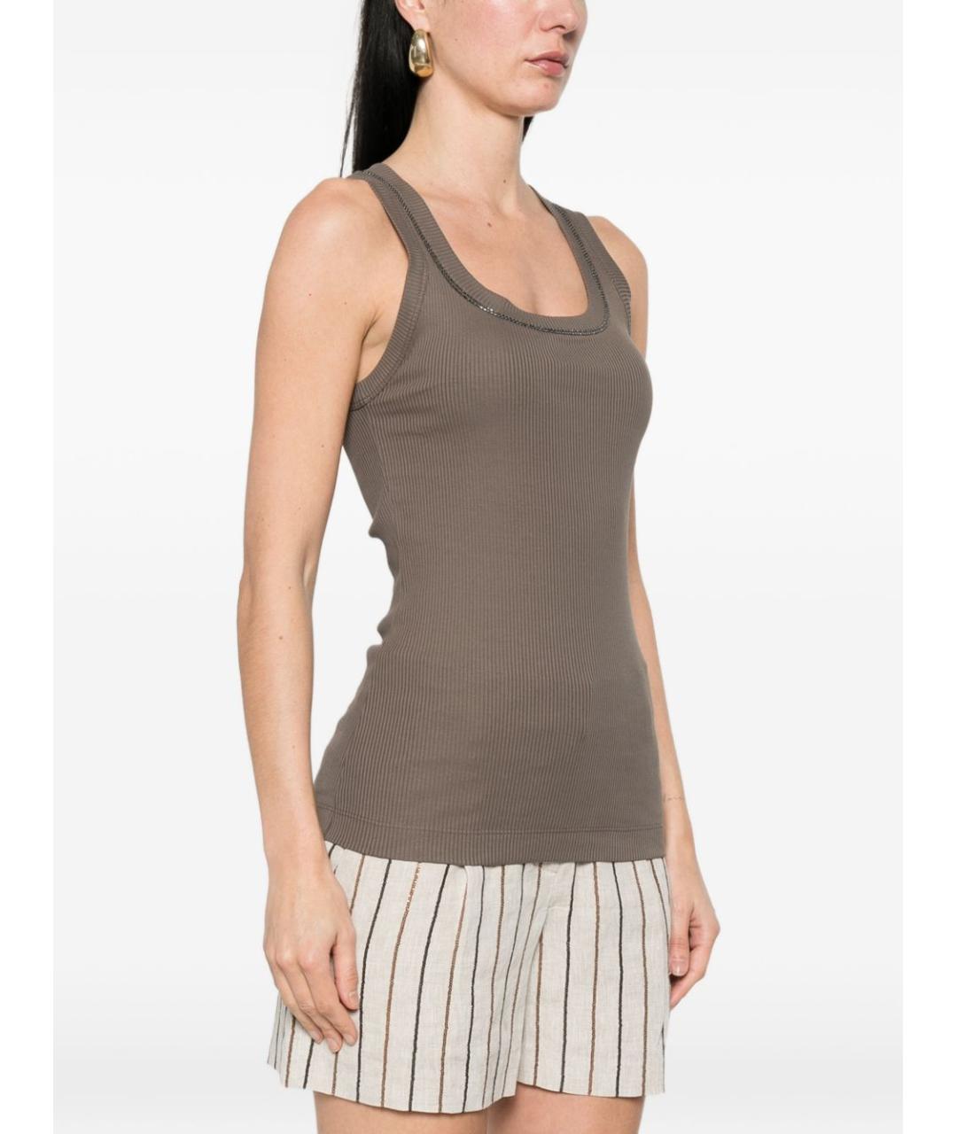 BRUNELLO CUCINELLI Коричневая хлопковая майка, фото 2