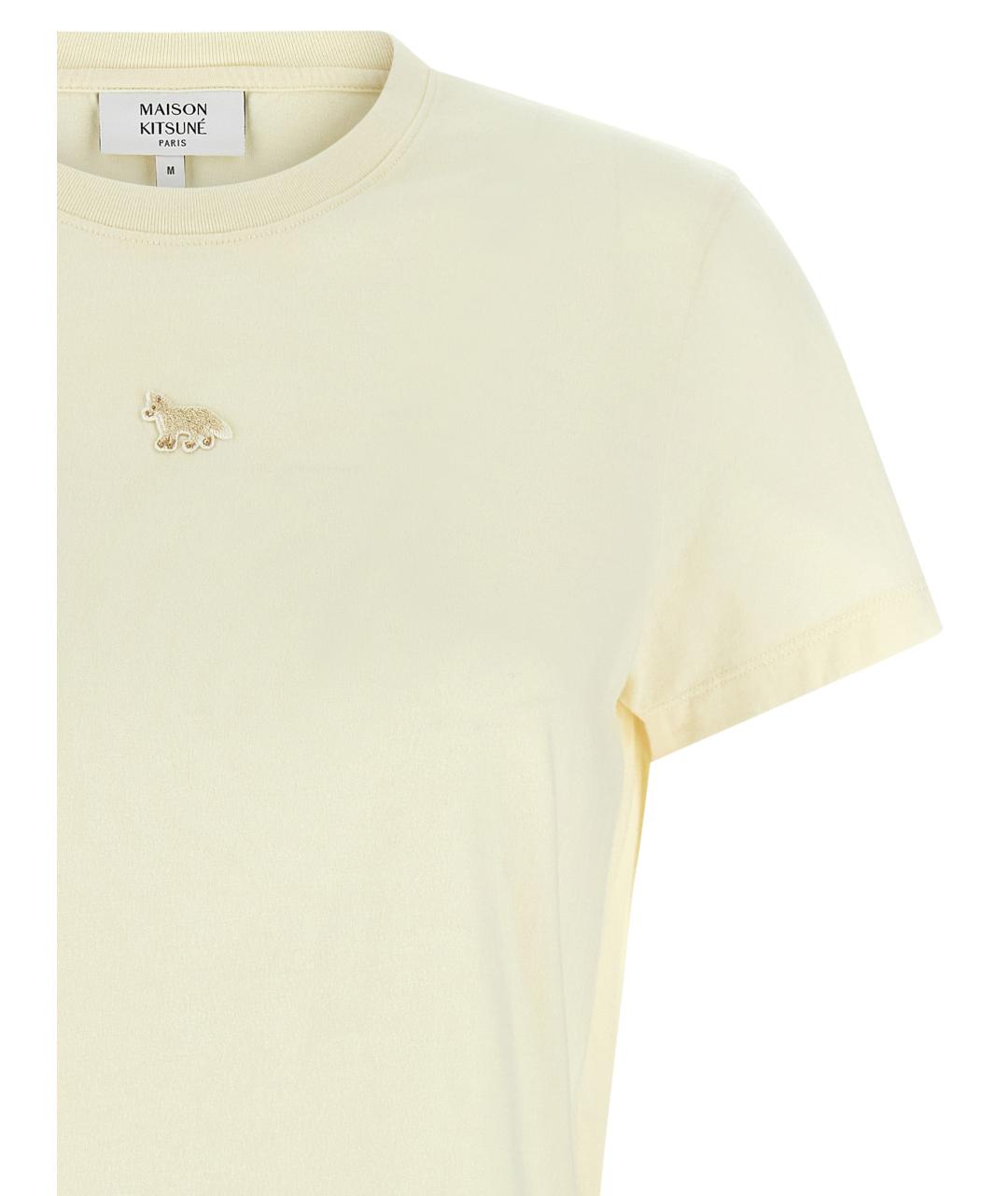 MAISON KITSUNE Бежевая хлопковая футболка, фото 3