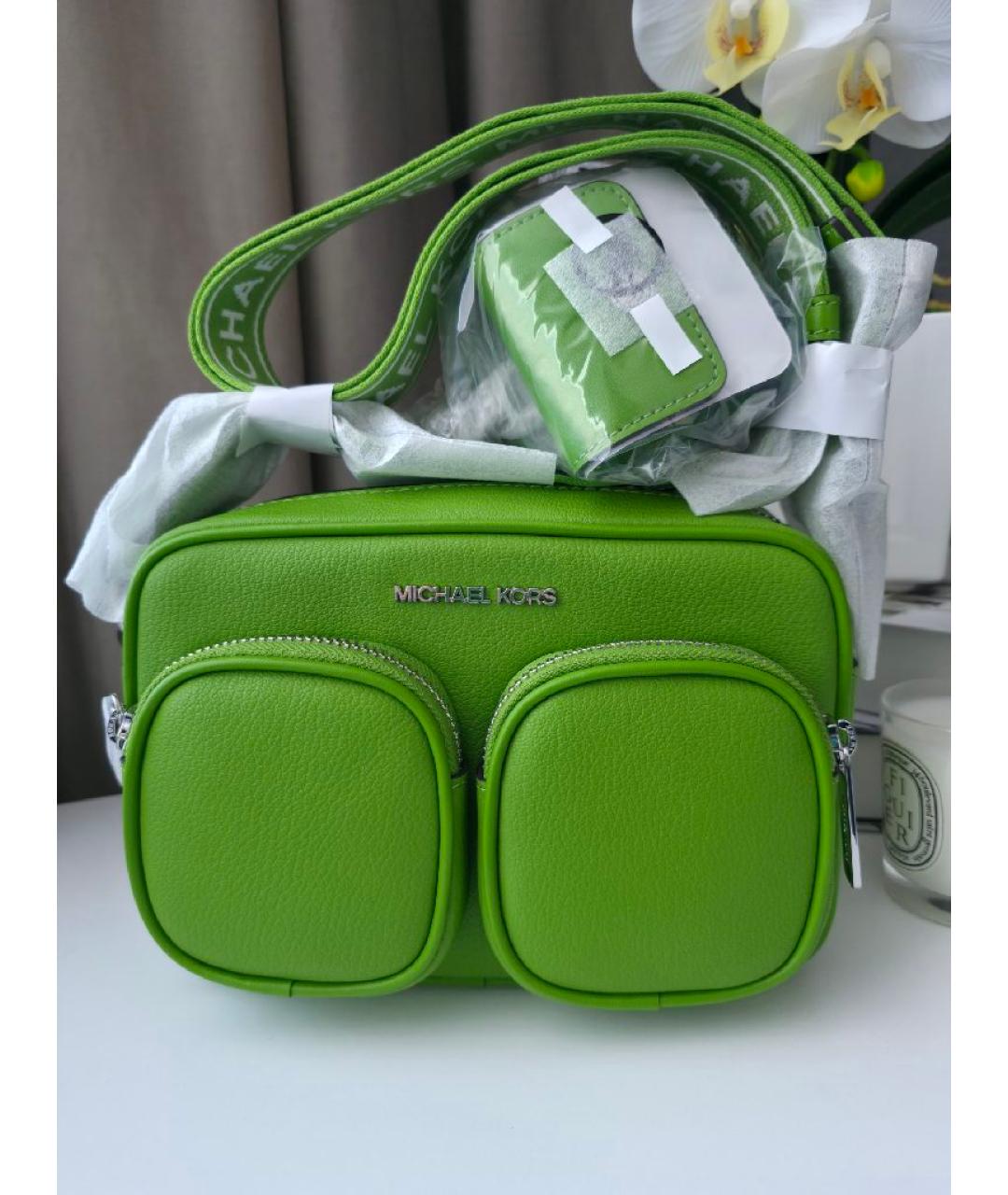 MICHAEL KORS Зеленая кожаная сумка через плечо, фото 6