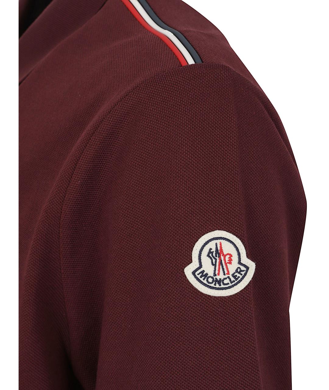MONCLER Бордовое хлопковое поло с коротким рукавом, фото 2