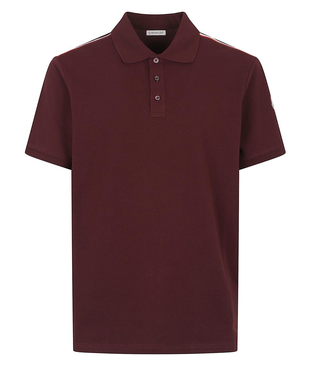 MONCLER Бордовое хлопковое поло с коротким рукавом, фото 1