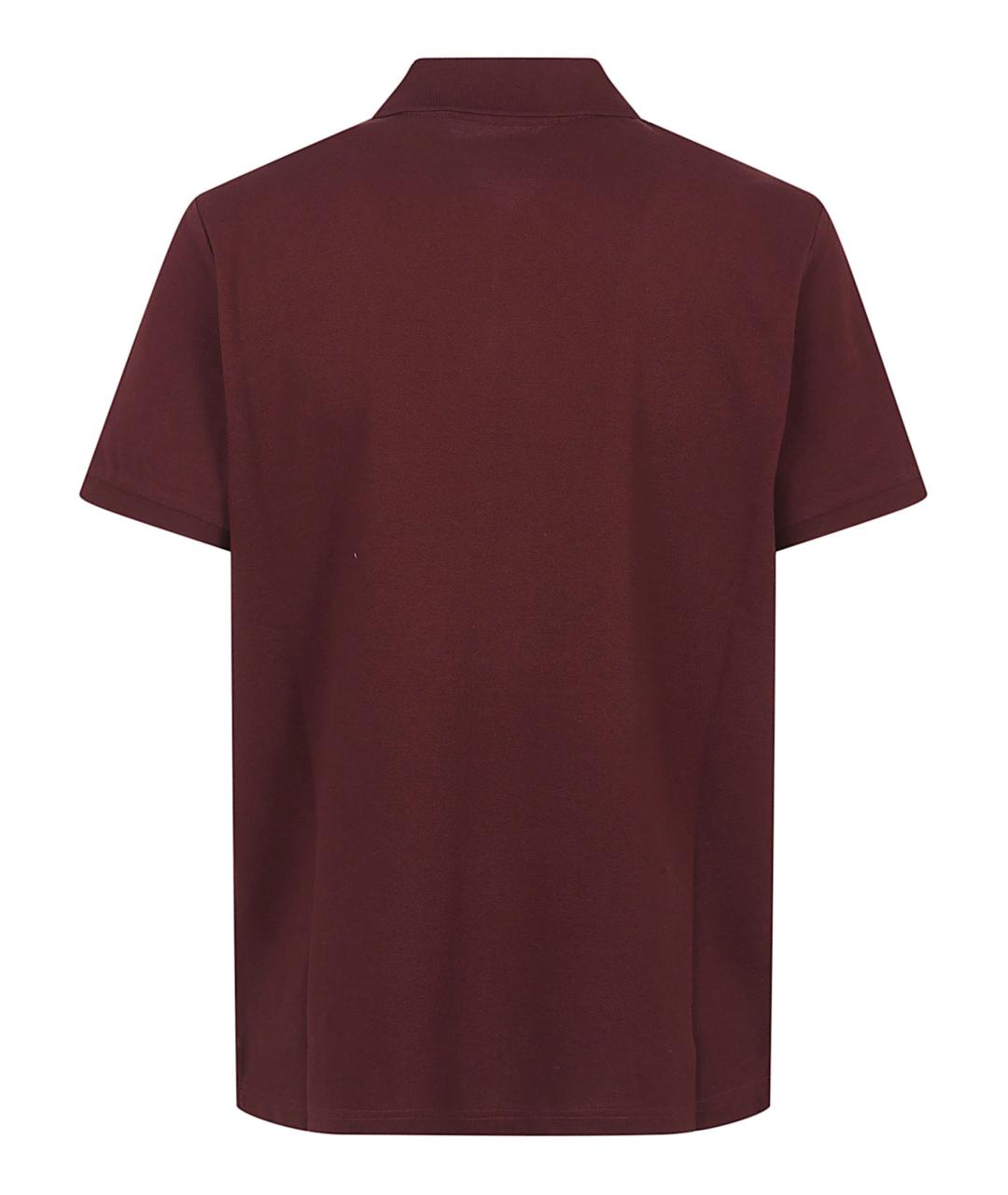 MONCLER Бордовое хлопковое поло с коротким рукавом, фото 3