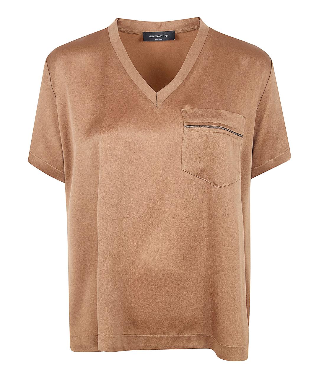 FABIANA FILIPPI Коричневая вискозная футболка, фото 1