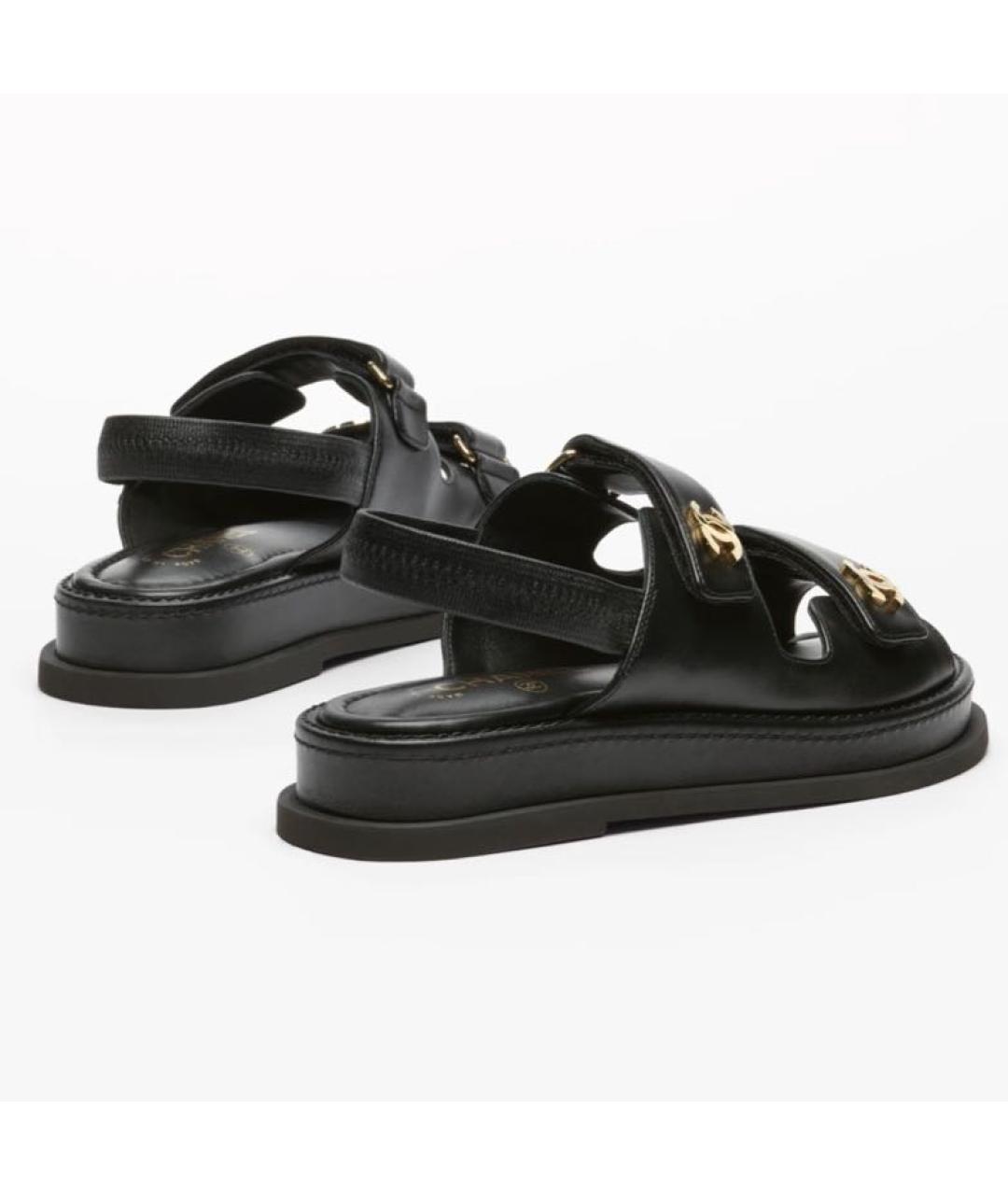 CHANEL Черные кожаные сандалии, фото 4