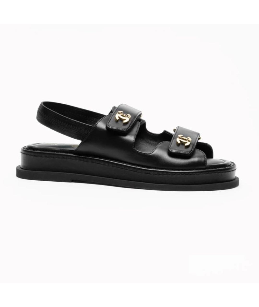 CHANEL Черные кожаные сандалии, фото 5