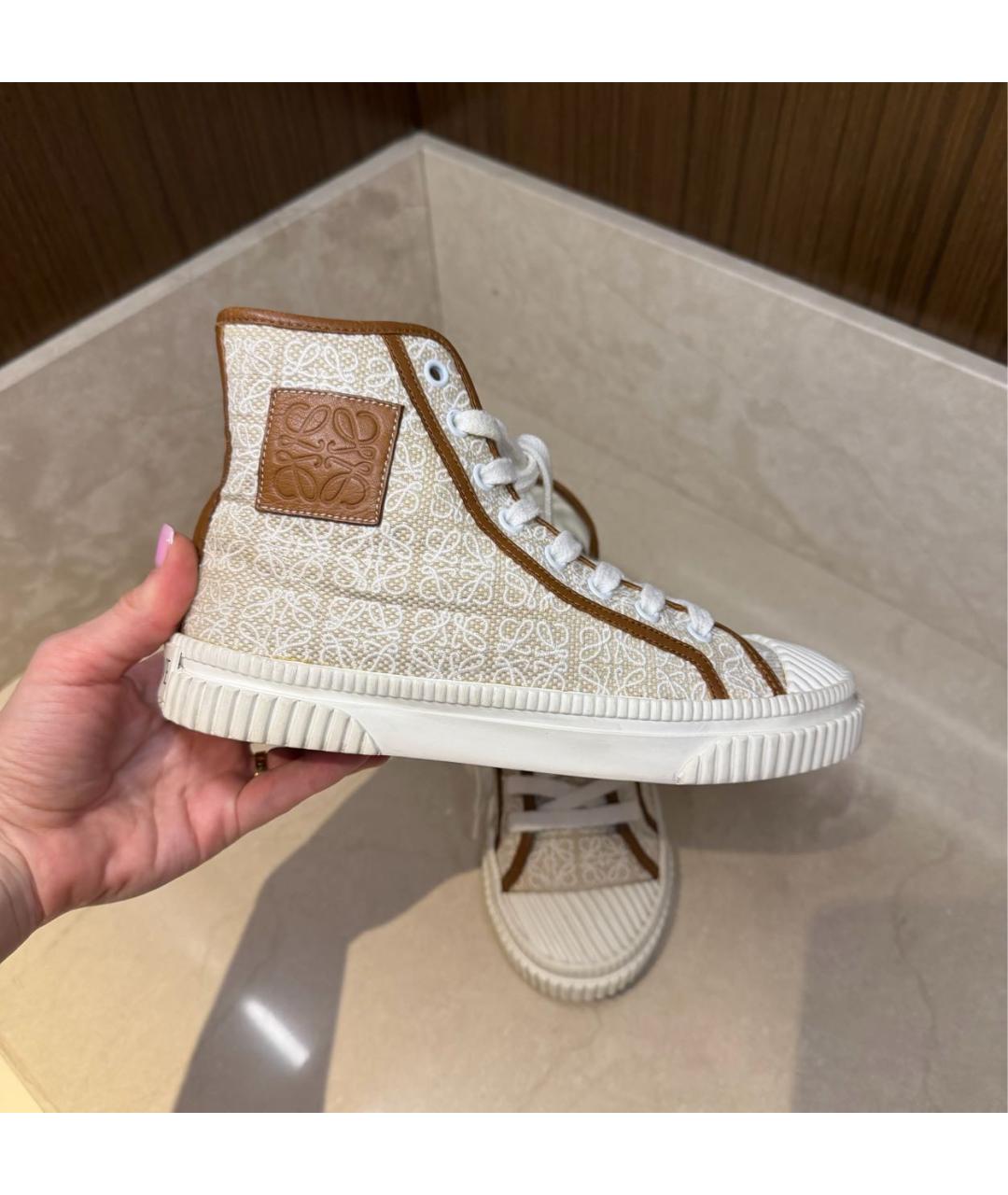 LOEWE Бежевые текстильные кеды, фото 3