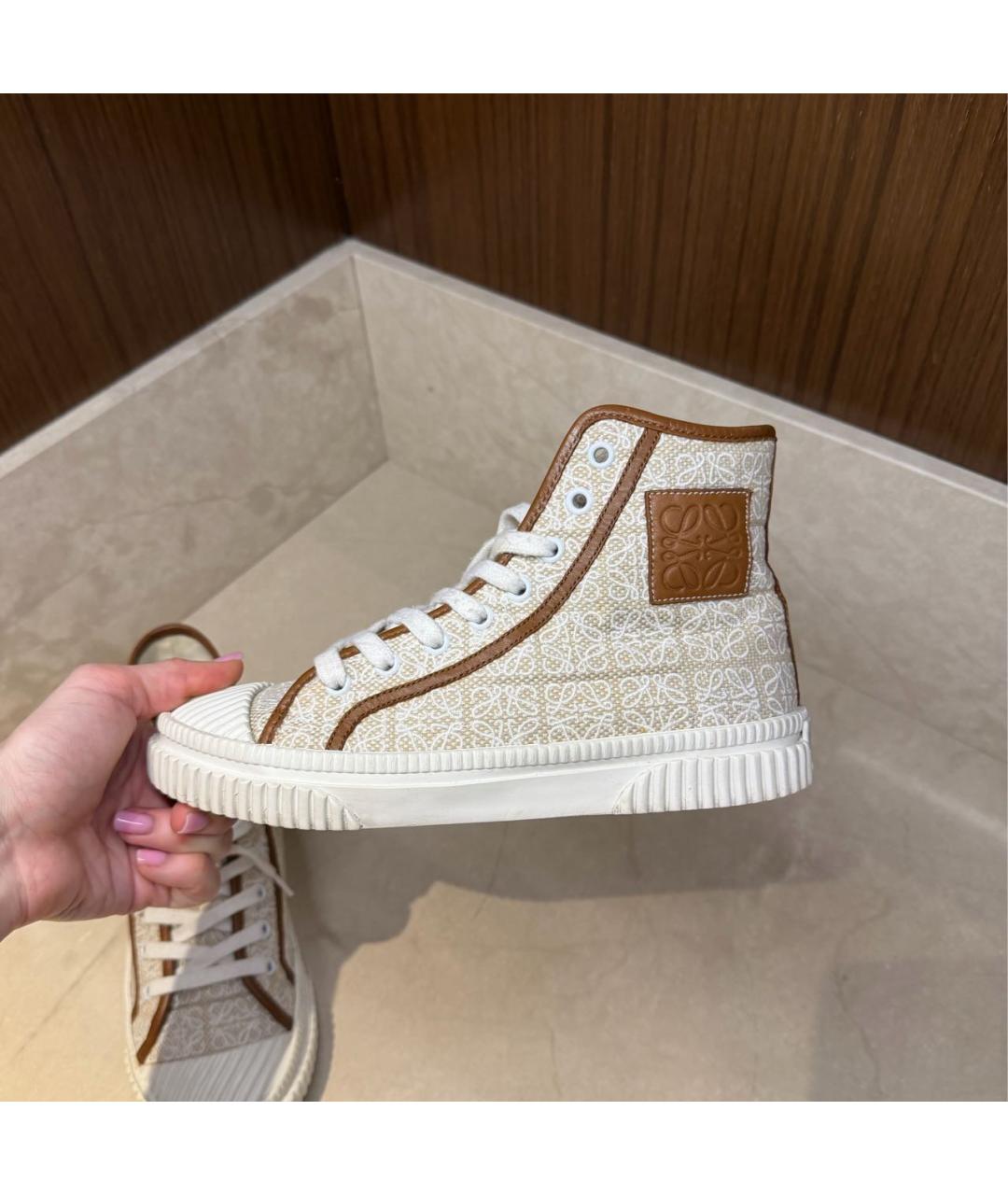 LOEWE Бежевые текстильные кеды, фото 5